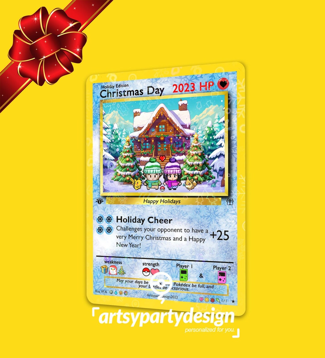 Pokemon Christmas Card Custom Pokemon Card Holiday Gift Idea Etsy
