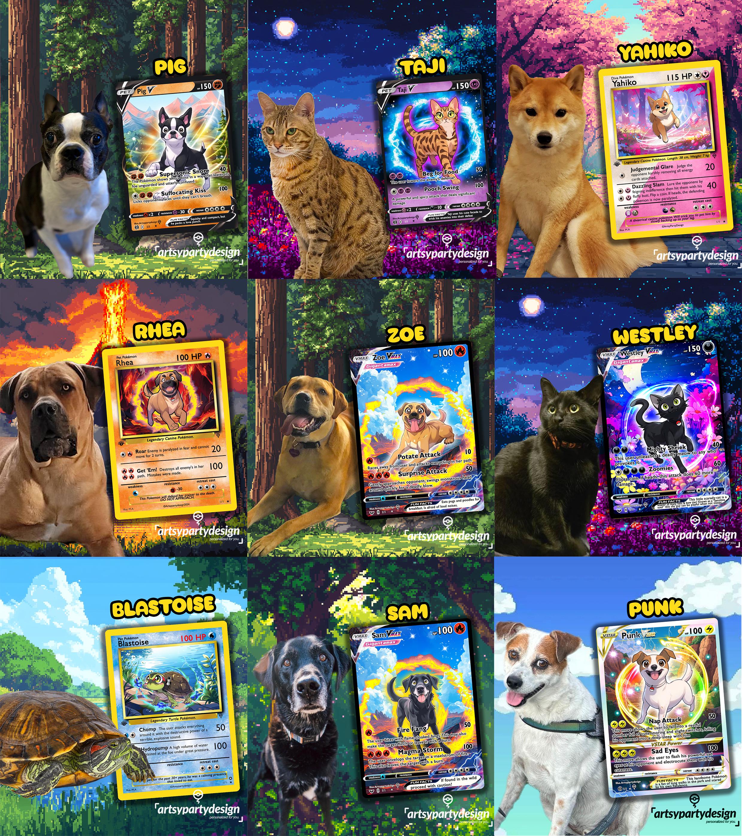dog pokemon card maker Hand Drawn Pet Portraits  The Anime Portrait Shop Huxley - Custom pet Pokmon