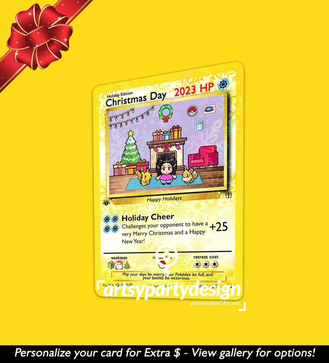 Pokemon Christmas Card, Christmas Pikachu Card, Custom Pokemon Card ...
