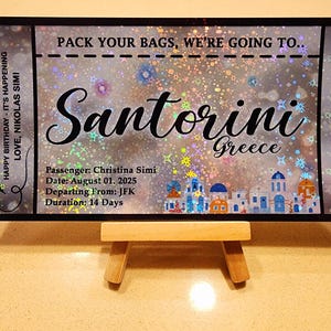 Billet surprise pour les fêtes, Billet surprise d'anniversaire, Révélation des fêtes, Bon de voyage surprise personnalisé, Carte d'embarquement, Bon de vacances