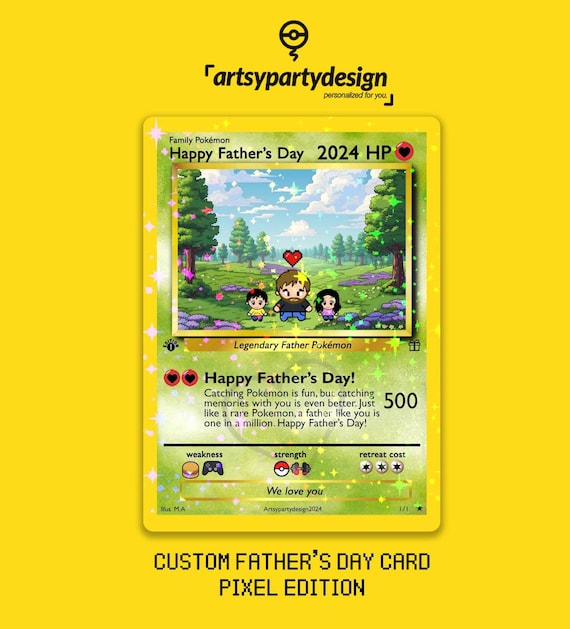 personalized pokemon card fathers day VEELU Gift for Dad, Custom Poke Animated Style, PersonalizedCharacter Card Photo Text Name Birthday Gift for Daddy Grandpa (05) : Office Products Personalized Poke Father's Day Card