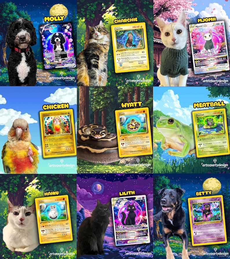 Custom Pokemon Card, Pet as Pokemon , Pokemon Card, Turn your pet into a Pokemon, Pokemon Illustration, Artist rendition, Cartoon art image 5
