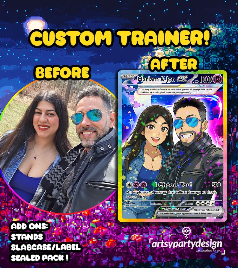 Custom Trainer Card, Custom Trading Card , Custom Illustration Card, Poke Illustration, Artist rendition, Cartoon art, Anime Gift image 8