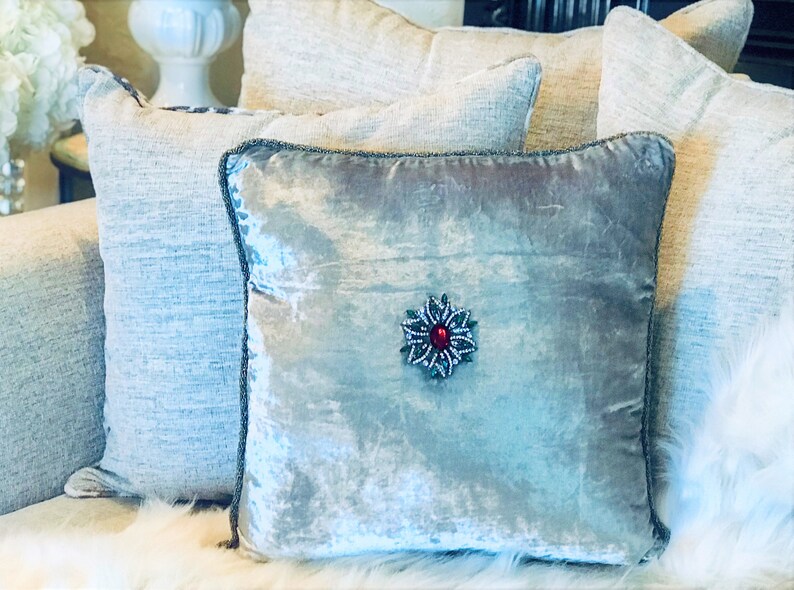 Grey pillow silver velvet pillowholiday pillow christmas Etsy