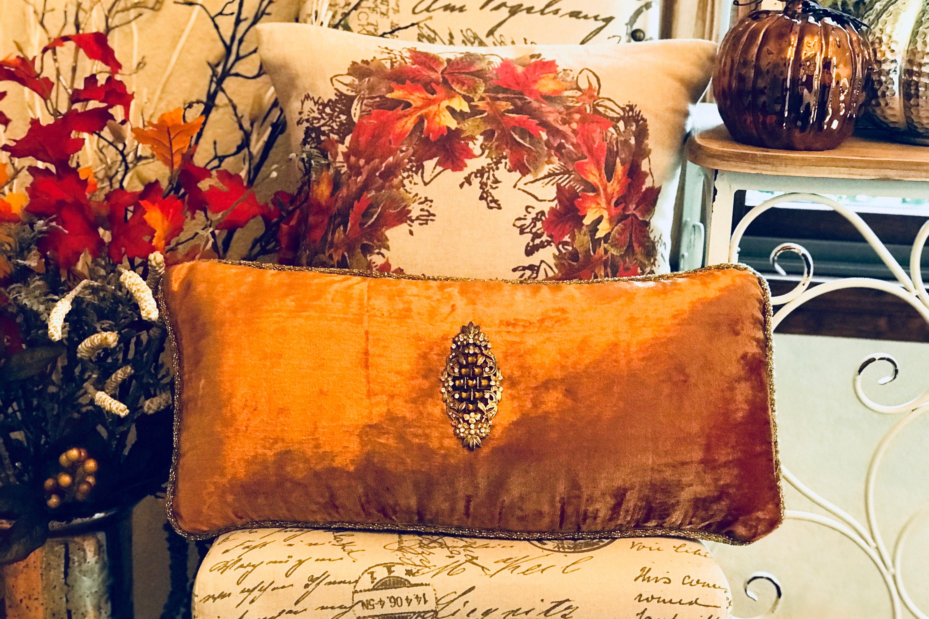 Gold pillow bronze pillowbrown pillowfall velvet Etsy