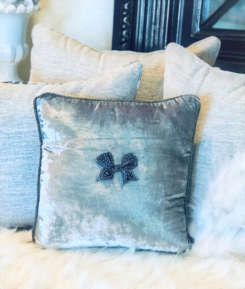 Grey pillow silver velvet pillowholiday pillow christmas Etsy