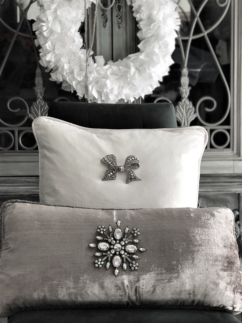 Grey pillow silver velvet pillowholiday pillow christmas Etsy