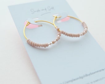 Pink Hoop Earrings - Pink Hoops - Pink Hoops - Seed Bead Hoop Earrings - Simple Hoop Earrings - Hoop Earrings