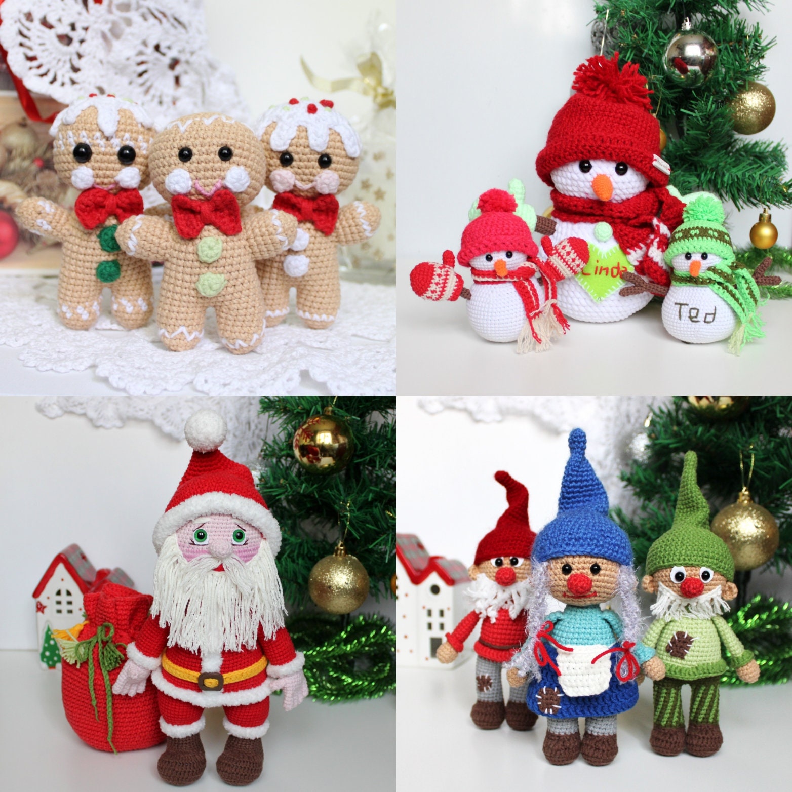 Christmas Set of 4 crochet toy patterns Amigurumi Christmas Etsy