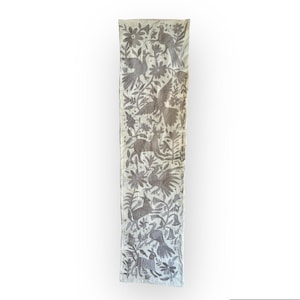 Custom Table Runner | Boho Embroidery | Artistic Framing | Otomi embroidery pattern | Silver quiet path from Tenango de Doria