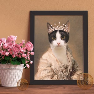 Custom pet portrait, Royal pet portrait, Custom queen regal pet portrait, Pet art, Custom Dog cat portrait, Pet loss gift,Birthday gift