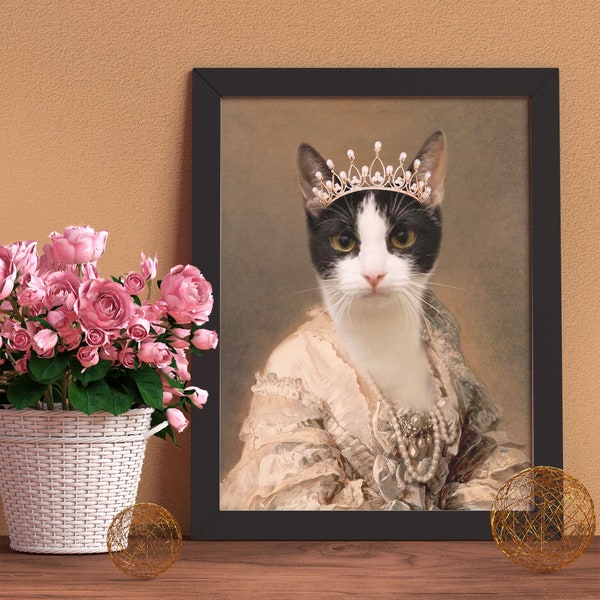 Custom pet portrait, Royal pet portrait, Custom queen regal pet portrait, Pet art, Custom Dog cat portrait, Pet loss gift,Birthday gift T18