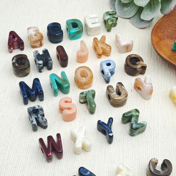 Marbled Acrylic A-Z Alphabet Beads, Chunky Letter Beads, 6mm Large Hole Initial Charms for Bracelet, Necklace, Keychain, Bag Charm DIY