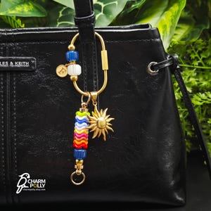 Personalized Gold Sun Bag Keychain Charms with Beads Custom Initial letter Bag Charm Accessory Gift For Women Purse Handmade Gift