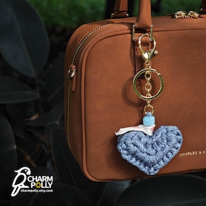 Handmade Heart Bag Charm with beads Crochet Bag Charm Cute Heart Handbag/ Purse Charm Heart Keychain Heart Gift for Her Christmas Gift