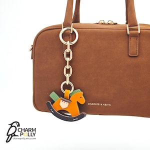 Handmade Leather Horse Bag Charms Cute Rocking Horse Leather Charms for Purse Handbag and Purse Charm Horse Keychain Gift for Her