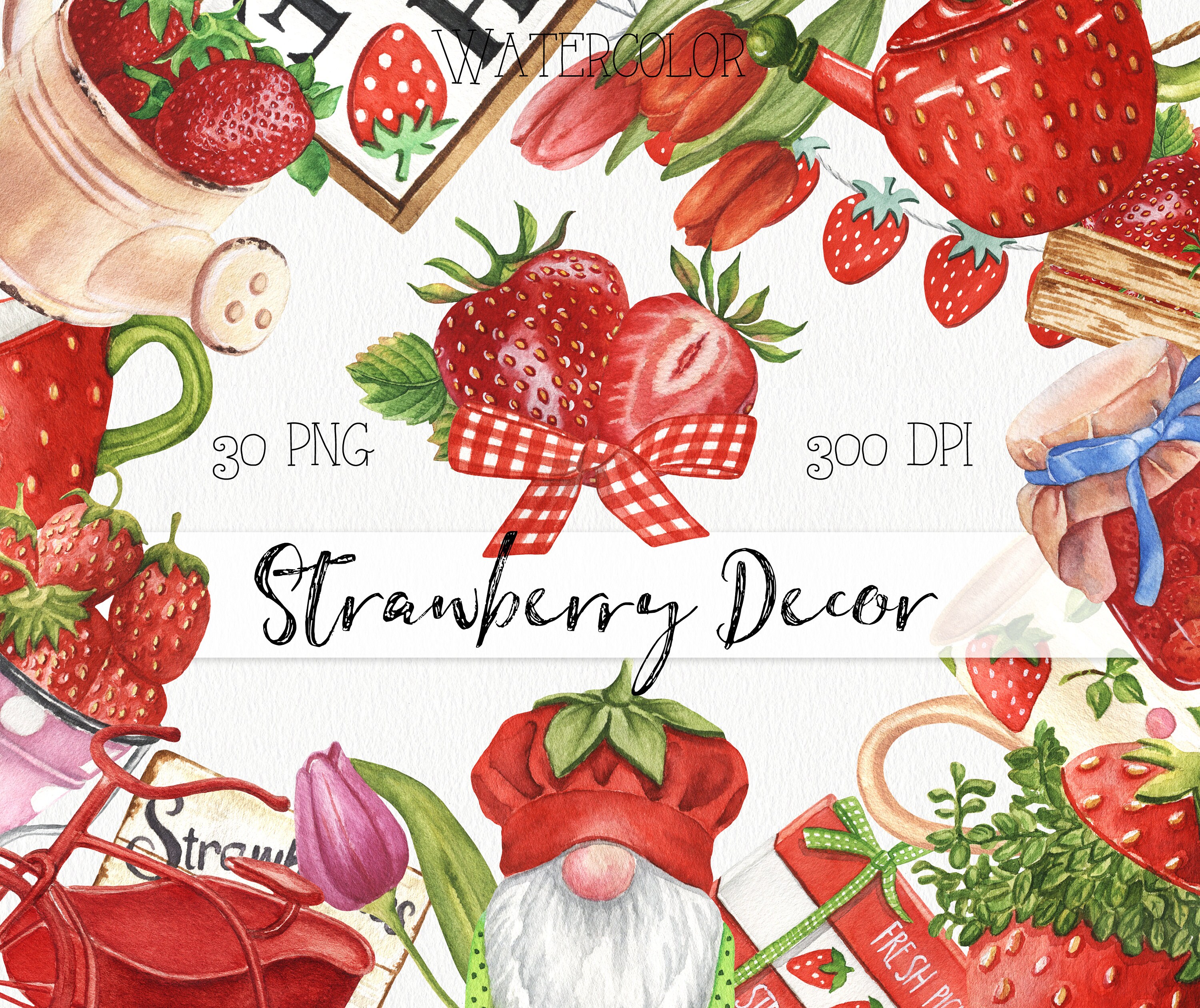 Imágenes prediseñadas de decoración de fresas de acuarela. | Etsy