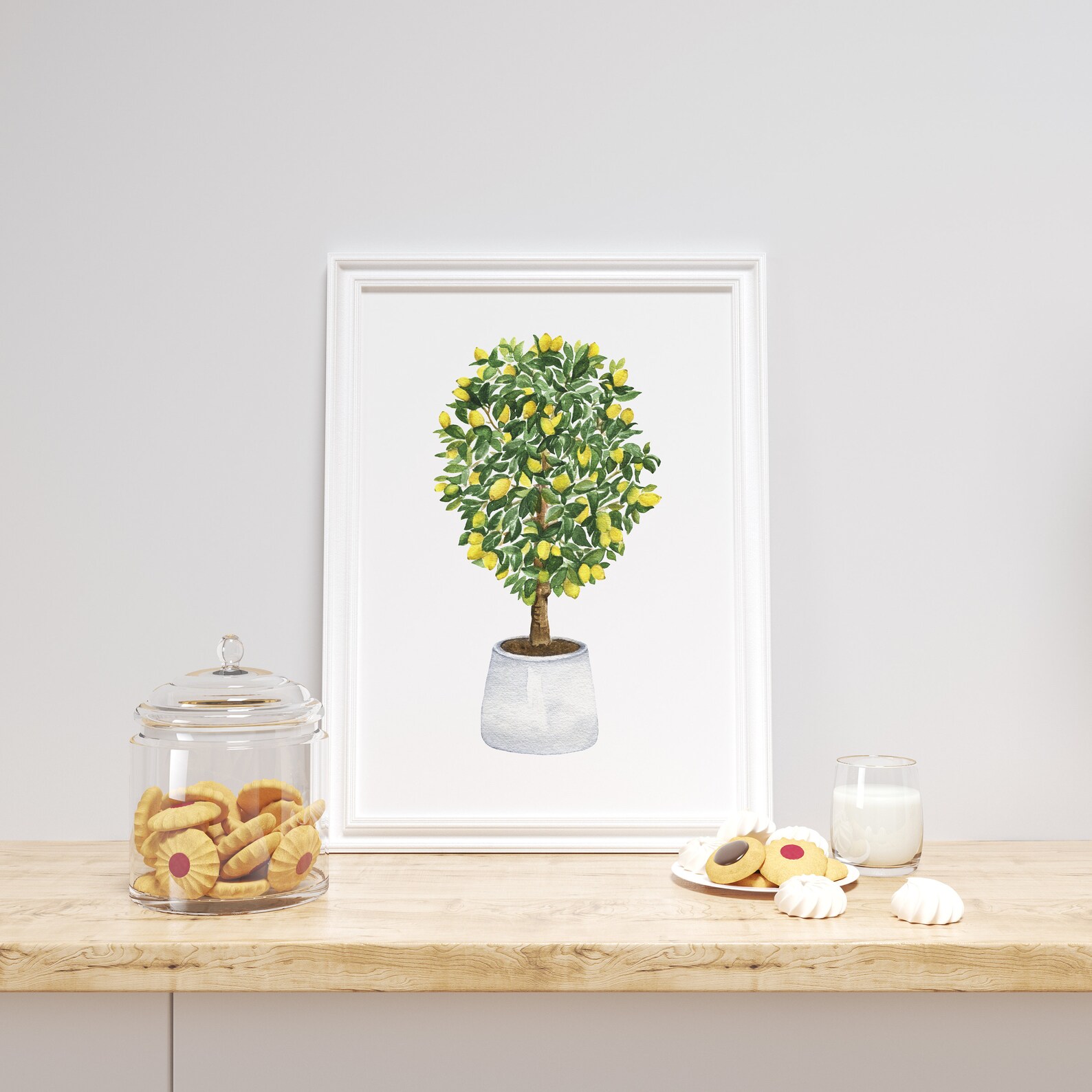 Watercolor Lemon Tree Wall Art. Lemon Tree In Pot Printable. Etsy