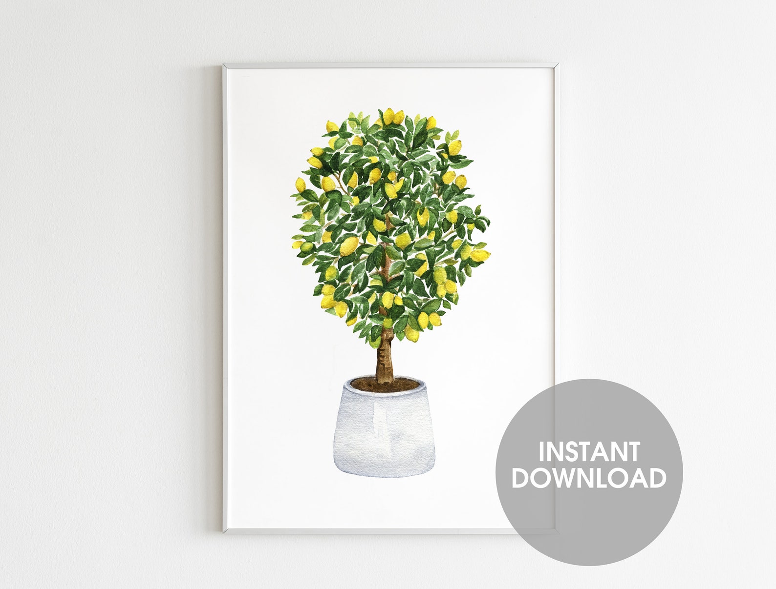 Watercolor Lemon Tree Wall Art. Lemon Tree In Pot Printable. Etsy