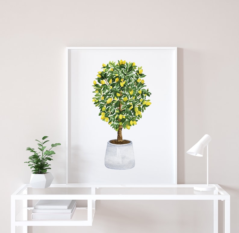 Watercolor Lemon Tree Wall Art. Lemon Tree In Pot Printable. Etsy