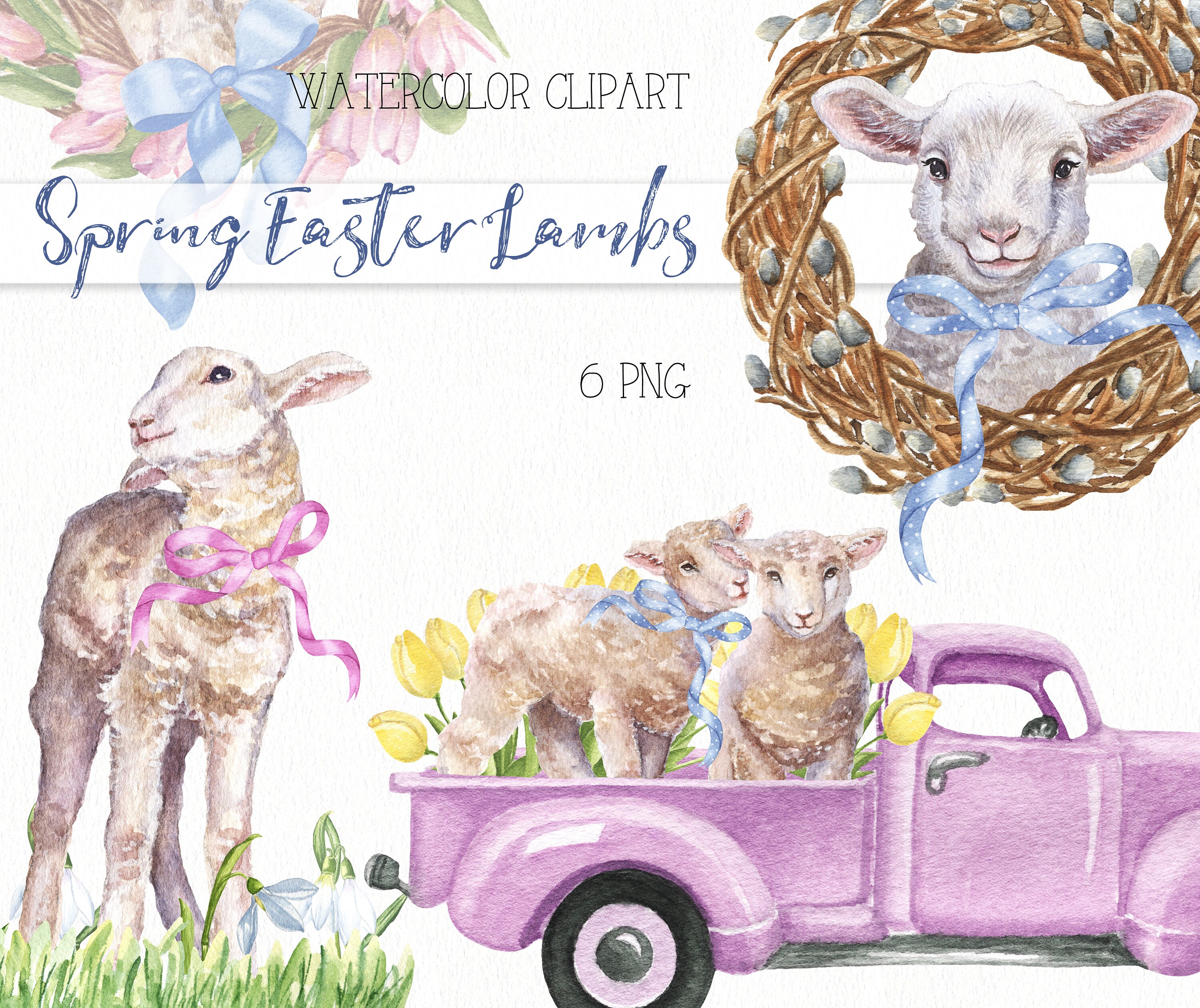 Watercolor Spring Easter Lambs Clipart. Easter Cute Lamb. | Etsy