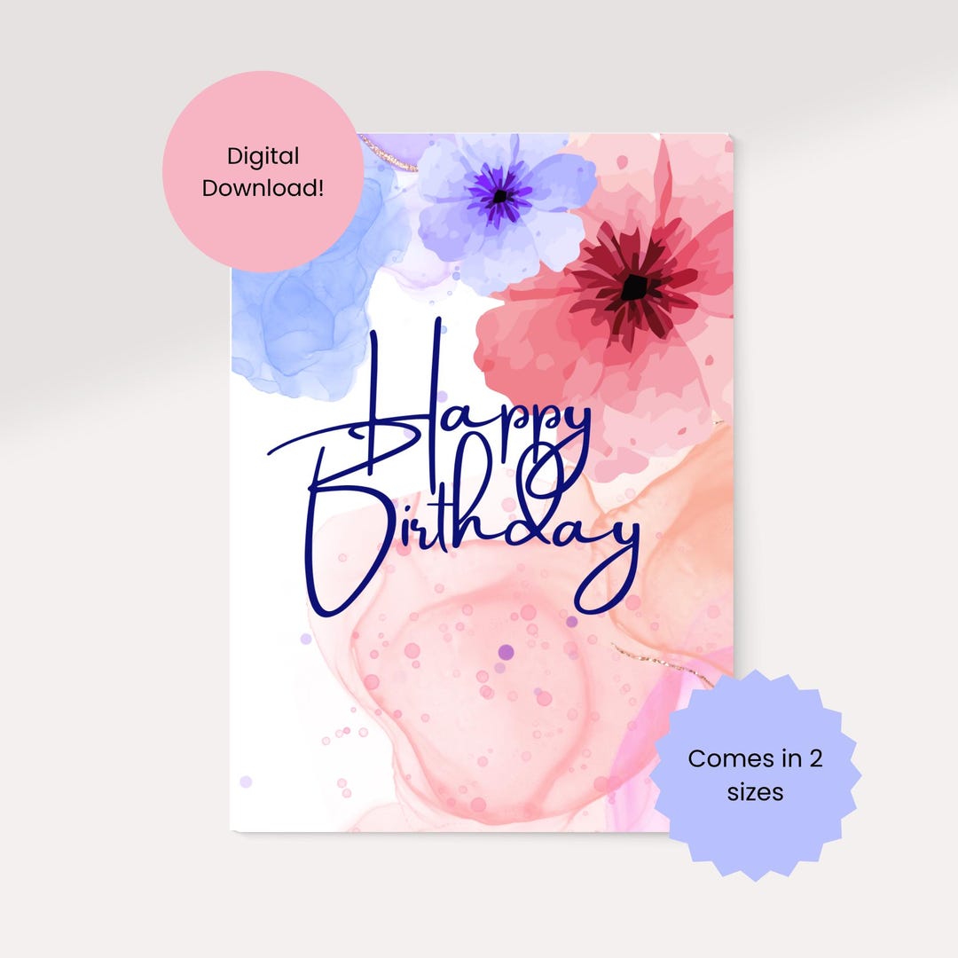 Printable Watercolor Flower Birthday Card - Etsy
