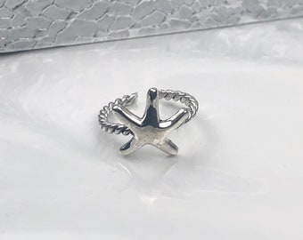 High polish starfish toe ring • braided shank toe ring • Sterling Silver Toe Ring •Adjustable Toe Ring • Solid Toe Ring • Little Finger Ring