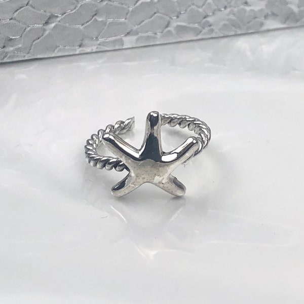 High polish starfish toe ring • braided shank toe ring • Sterling Silver Toe Ring •Adjustable Toe Ring • Solid Toe Ring • Little Finger Ring