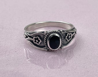 Black agate ring • 925 sterling silver ring • stone ring