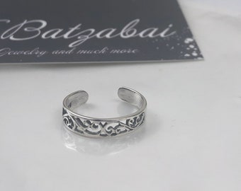 Filigree design toe ring • 925 Sterling Silver Toe Ring •Adjustable Toe Ring • Solid Toe Ring •Little Finger Ring • Pinky Ring •Knuckle Ring