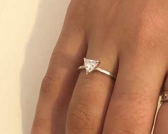 Triangle cut cubic zirconia ring • solitaire ring • 925 sterling silver ring