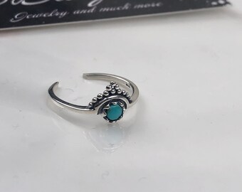 Turquoise toe ring • Bali toe ring • 925 Sterling Silver Toe Ring •Adjustable Toe Ring • Solid Toe Ring •Little Finger Ring • Pinky Ring