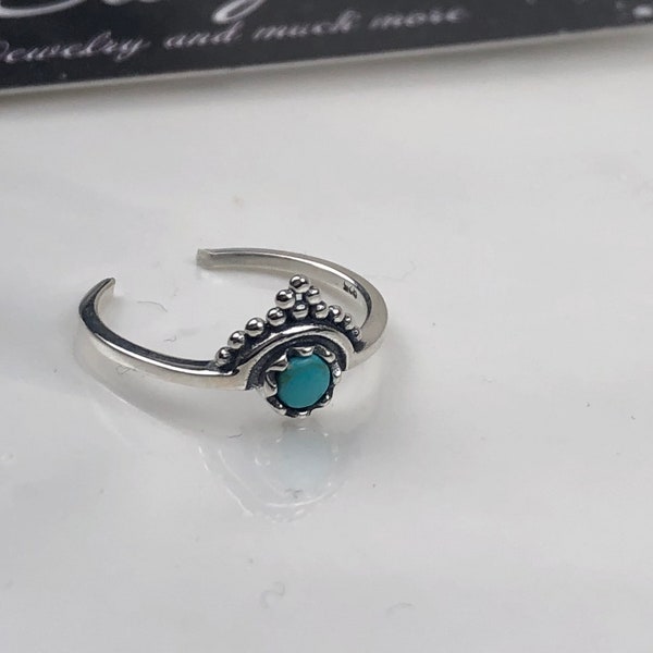 Turquoise toe ring • Bali toe ring • 925 Sterling Silver Toe Ring •Adjustable Toe Ring • Solid Toe Ring •Little Finger Ring • Pinky Ring