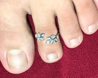 Ferns toe ring- sterling silver toe ring • cubic zirconia toe ring • adjustable toe ring