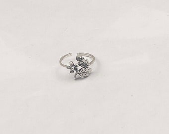 Leaves And Flower Toe Ring • 925 sterling silver toe ring• Adjustable Toe Ring • Solid Toe Ring