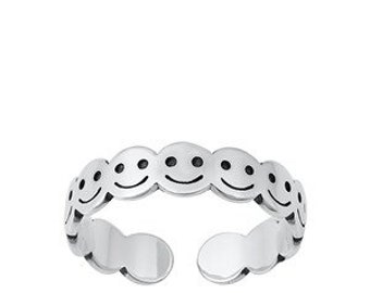 Happy Faces Toe Ring - Sterling Silver Toe Ring • Adjustable Toe Ring