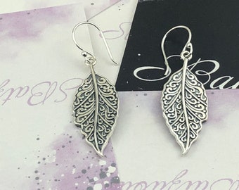Angular Antiqued Leaf Dangle Earrings • 925 sterling silver earrings