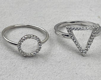 Geometric ring • triangle ring • circle ring • sterling silver ring • cubic zirconia ring