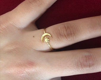 Crescent Moon & Star Ring - 925 Sterling Silver Ring • gold ring • rose gold ring • silver ring • ring for girlfriend • cute rings for women