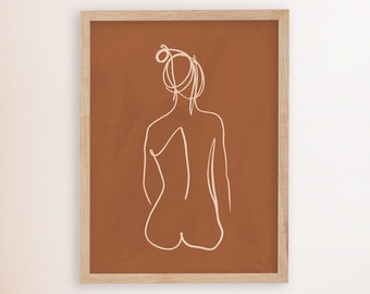 Dessin de ligne féminin, art de mur de figure de femme moderne, art nu, illustration minimale de corps, affiche abstraite, silhouette de portrait de femme