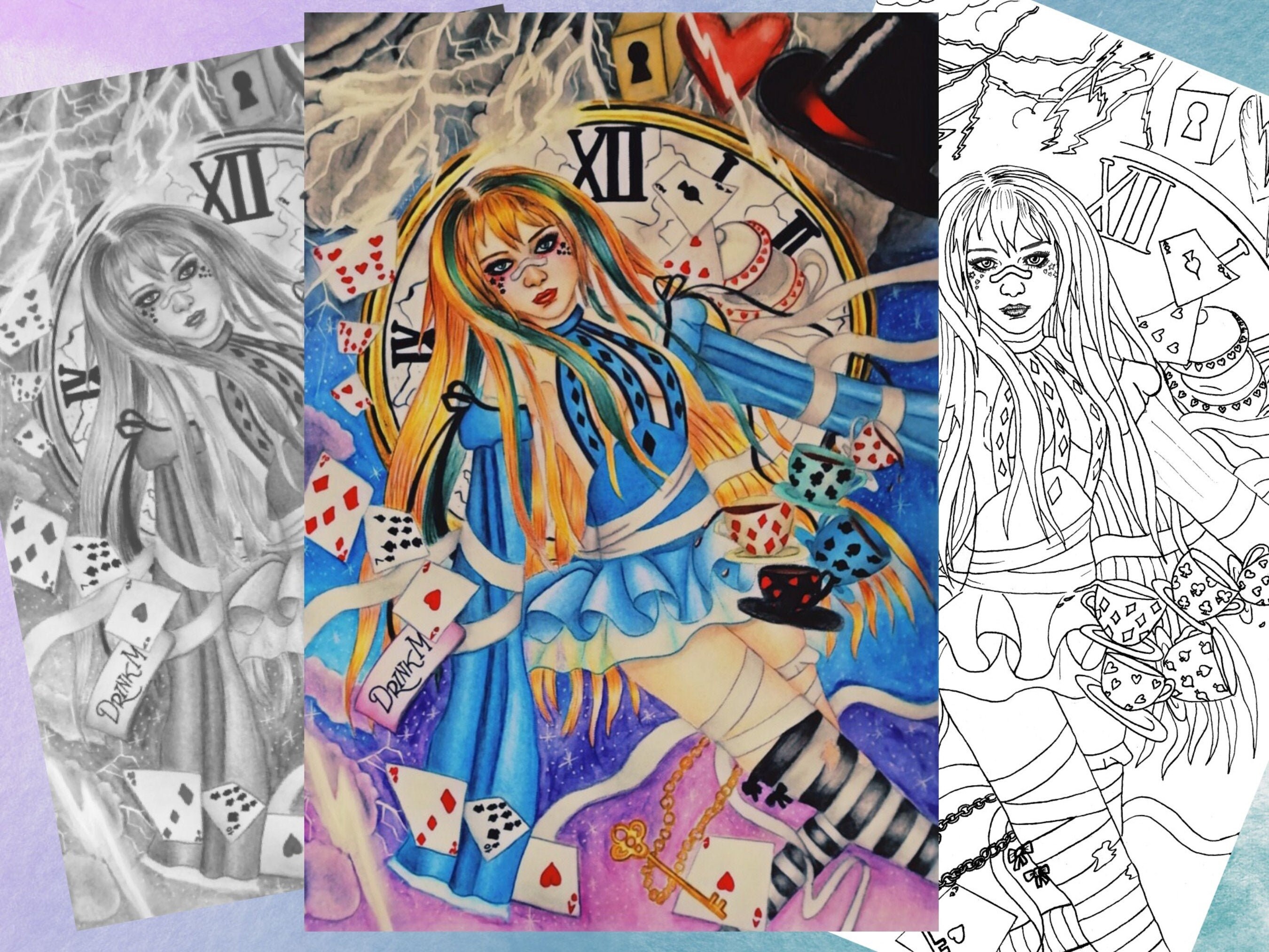 Gothic Alice coloring page Adult Alice in wonderland | Etsy