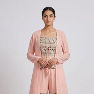 black long sleeve shift dress Oscar de La Renta Crystal Wave Embroidered Shift Dress