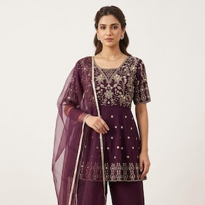 Handwork Embroidered Sharara Set | Wedding Guest Dress | Floral Sequin Work Kurta with Gharara Pants | Reception Outfit | Cocktail dress