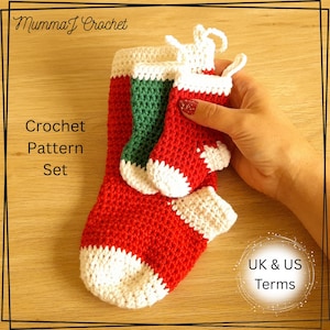 Paquete de patrones de calcetines navideños de ganchillo en PDF / Patrones de calcetines grandes y pequeños / 2 diseños navideños de ganchillo / Descarga instantánea