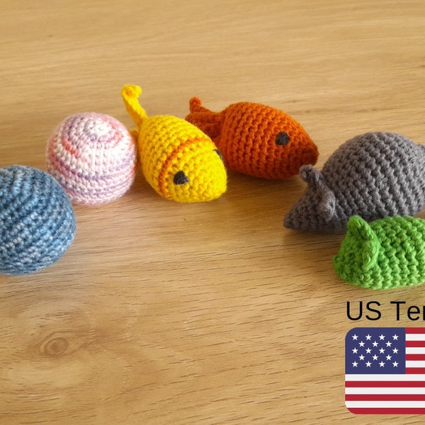 Crochet Cat Toy Set 4 Patterns, Crochet Fish, Crochet Mouse, Crochet Ball, INSTANT DOWNLOAD