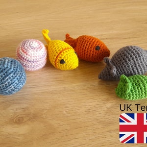 UK Terms Crochet Cat Toy Set 4 Patterns, Crochet Fish, Crochet Mouse, Crochet Ball, INSTANT DOWNLOAD