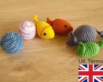 UK Terms Crochet Cat Toy Set 4 Patterns, Crochet Fish, Crochet Mouse, Crochet Ball, INSTANT DOWNLOAD