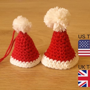 Adorno de gorro de Papá Noel de ganchillo, patrón de gorro de Papá Noel de ganchillo, patrón PDF de ganchillo DESCARGA INSTANTÁNEA