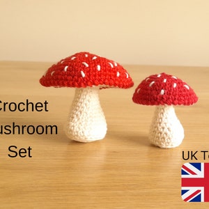 Uk Crochet Mushroom Patterns Set, Big Mushroom Crochet Pattern, Crochet Small Mushroom PDF Pattern, INSTANT DOWNLOAD