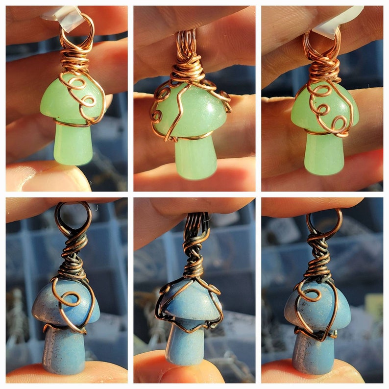 Mushroom Pendants Wire Wrapped Mushroom Pendant Wire Weaved Etsy